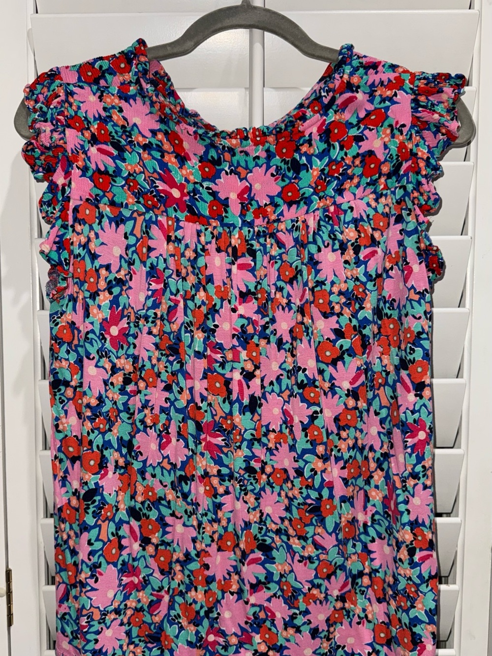 LOFT Pink Floral Ruffle-Sleeve Blouse
